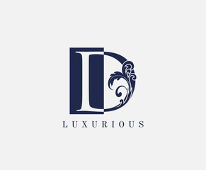 D Letter Classic Floral Vintage Logo. Luxury D Swirl Square Logo Icon