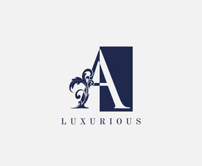A Letter Classic Floral Vintage Logo. Luxury A Swirl Square Logo Icon