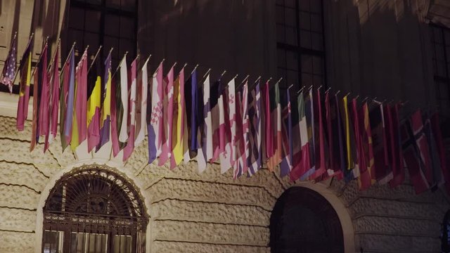 Flags of the OSCE participating States on the headquarters building in Vienna