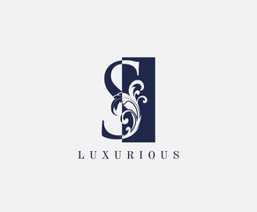 S Letter Classic Floral Vintage Logo. Luxury S Swirl Square Logo Icon