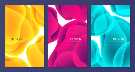 Set of abstract minimalist vector covers, brochure templates, flyers, backgrounds with liquid bubble shapes