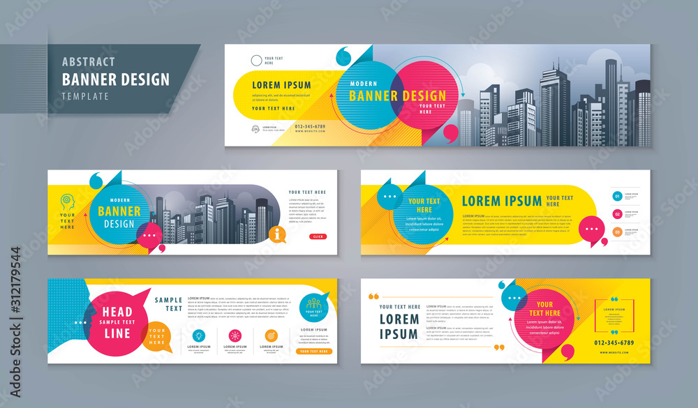 Wall mural abstract banner design web template set, horizontal header web banner. modern cover header