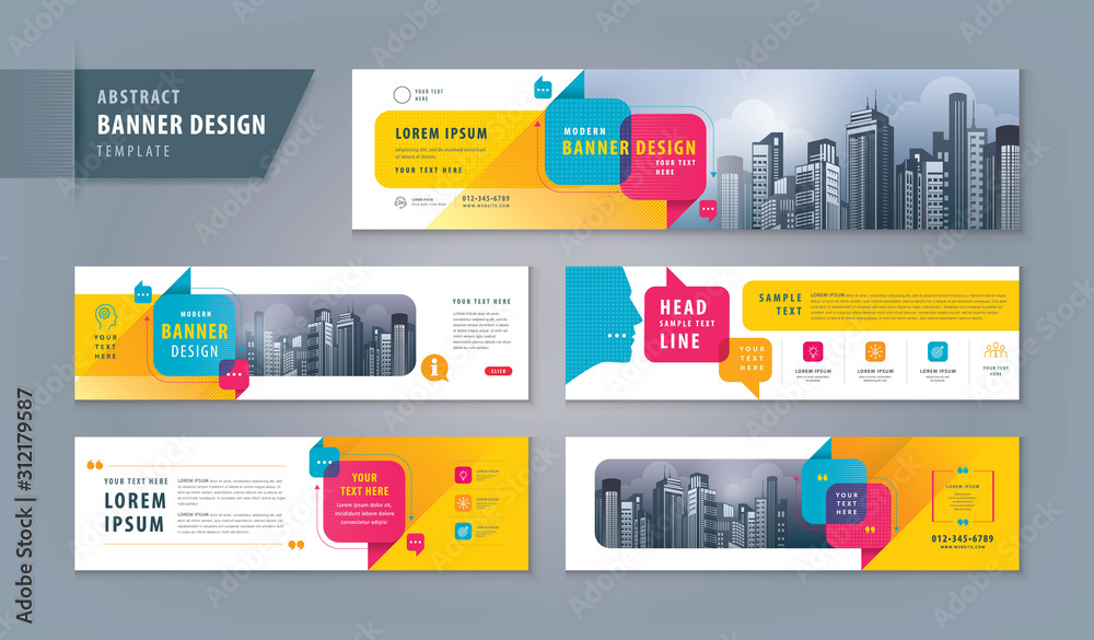 Wall mural abstract banner design web template set, horizontal header web banner. modern cover header