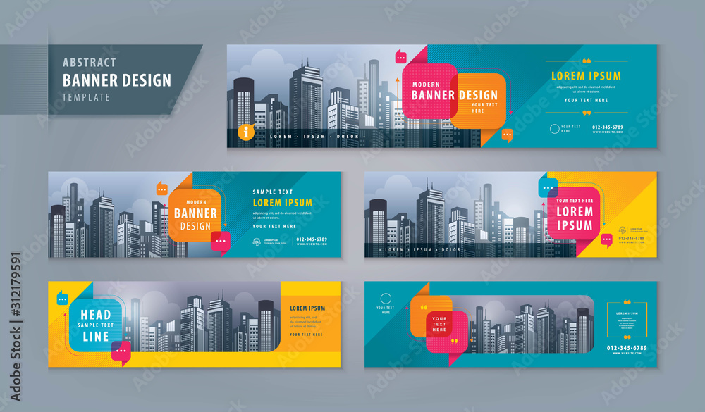 Wall mural abstract banner design web template set, horizontal header web banner. modern cover header