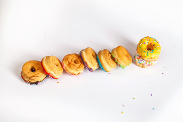 colorful doughnuts white background studio
