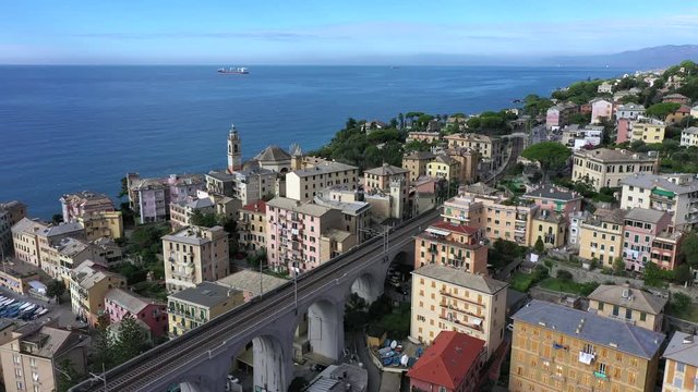 Bogliasco Italian town with beach Aerial view