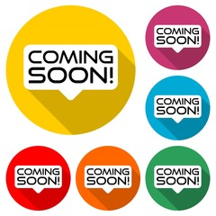Coming soon sign icon, Circle buttons with long shadow