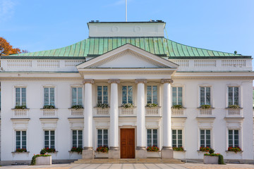 Fototapeta na wymiar Belvedere palace, neoclassical building situated near Lazienki Park, Warsaw, Poland