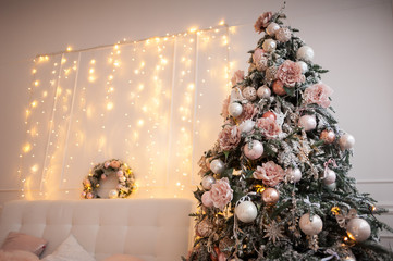 Cozy Christmas atmosphere at home and Christmas tree