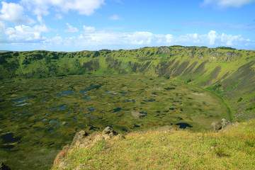 Breathtaking View of Rano Kau Crater Lake on Easter Island, Pacific Ocean, Chile, South America