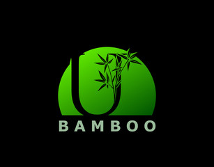 U Letter Green Bamboo Tree Logo Icon, perfect for Hotel, Restaurant, Tour and Travel.