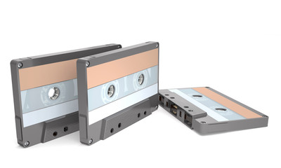 Outdated audio cassettes for an analog tape recorder (3d illustration).