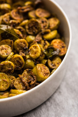Tendli / Kundroo sabzi or Kovakkai Poriyal also known as ivy gourd, served in a bowl or karahi. selective focus