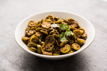 Tendli / Kundroo sabzi or Kovakkai Poriyal also known as ivy gourd, served in a bowl or karahi. selective focus