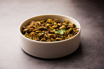 Tendli / Kundroo sabzi or Kovakkai Poriyal also known as ivy gourd, served in a bowl or karahi. selective focus