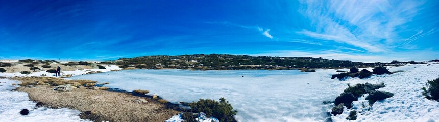 Fototapeta na wymiar panorama of frozen lake in winter