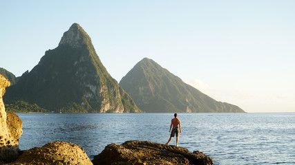 The Piton Mountains on the tropical Caribbean Island Saint Lucia.