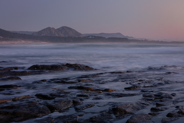 Lariño beach and louro peak just after sunset. Galicia, Spain.