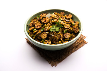 Tendli / Kundroo sabzi or Kovakkai Poriyal also known as ivy gourd, served in a bowl or karahi. selective focus