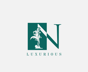 N Letter Classic Vintage Logo. Luxury N Swirl Logo Icon