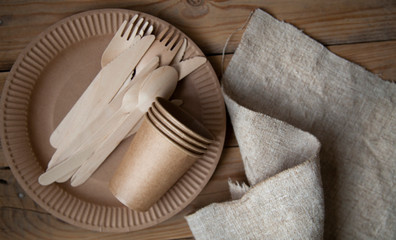 Eco-friendly disposable tableware, paper tableware. dishes for a picnic and camping, dishes, zero plastic, planet preservation, stop plastic