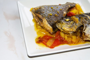 fish stew with potatoes and red peppers