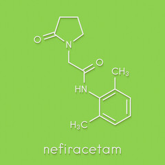 Nefiracetam nootropic drug molecule. Skeletal formula.