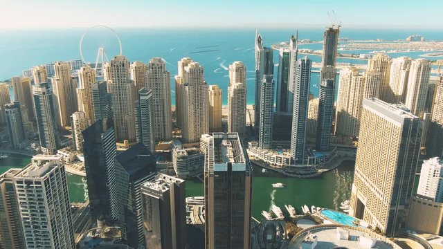 Aerial shot of the Dubai Marina skyscrapers, UAE