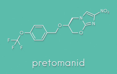 Pretomanid tuberculosis drug molecule. Skeletal formula.