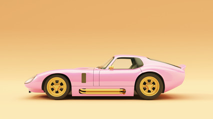 Powerful Pink an Gold Sports Roadster Coupe Car 1960's 3d illustration 3d render