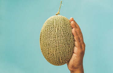 Close-Up Of Hand Holding Green Melon	