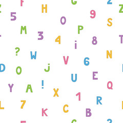 Seamless pattern with letters and numbers. Vector