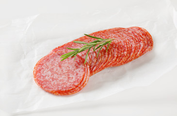 Sliced salami sausage