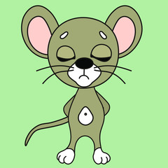an emoticon with a cool offended mouse that stands with its eyes closed and hands clasped behind its back, color clip art on a isolated background