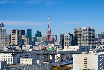 Obraz premium View of Tokyo Tower landmark from Rainbow bridge, Japan.