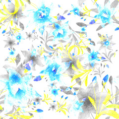 Seamless watercolor pattern flower with buds