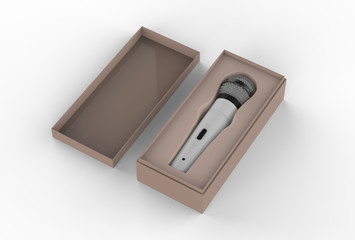 3d Microphone inside the box isolated on a white background. 3d illustration