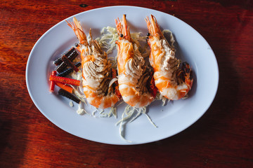 High Angle View Of Grilled Shrimp On Plate