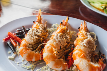 High Angle View Of Grilled Shrimp on Plate