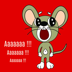 emoticon with a cool mouse that stands and screams in fear Aaaaaaa, color vector clip art on red isolated background
