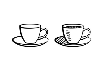 Set of two hand drawn coffee cups. Vector illustration isolated on a white background.