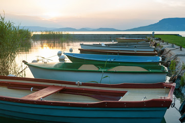 Boats at lake Balaton Hungary.