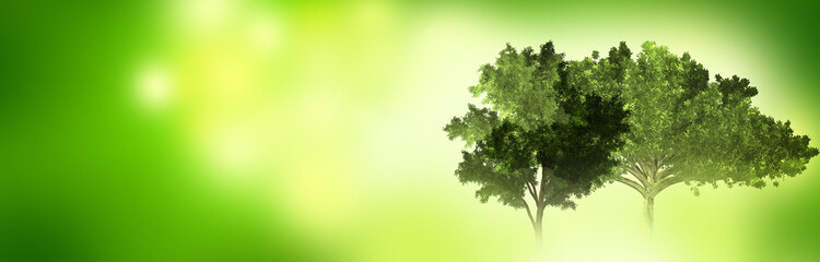 Bokeh Banner mit Bäumen, Grün, Gelb - Frühling Sommer Hintergrund
