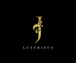 Golden J Luxury Logo Icon, Elegant J Letter Logo Design.