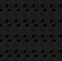 Black 3d square pipes vector background. Rhombus and triangle repeat pattern background.