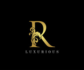 Golden R Luxury Logo Icon, Elegant R Letter Logo Design.