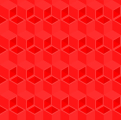 Red 3d square pipes vector background. Rhombus and triangle repeat pattern background.