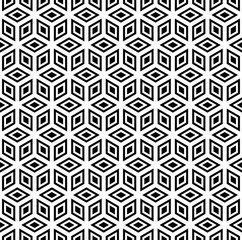 Black and white 3d square cubes vector background. Rhombus and hexagon repeat pattern background.
