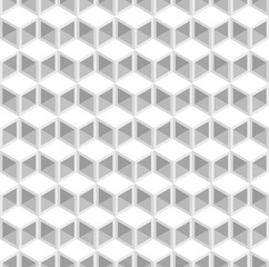 White 3d square boxes or cubes vector background. Rhombus, triangle and hexagon repeat pattern background.