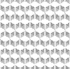 White 3d square boxes or cubes vector background. Rhombus, triangle and hexagon repeat pattern background.